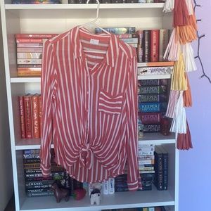 red and white striped button down